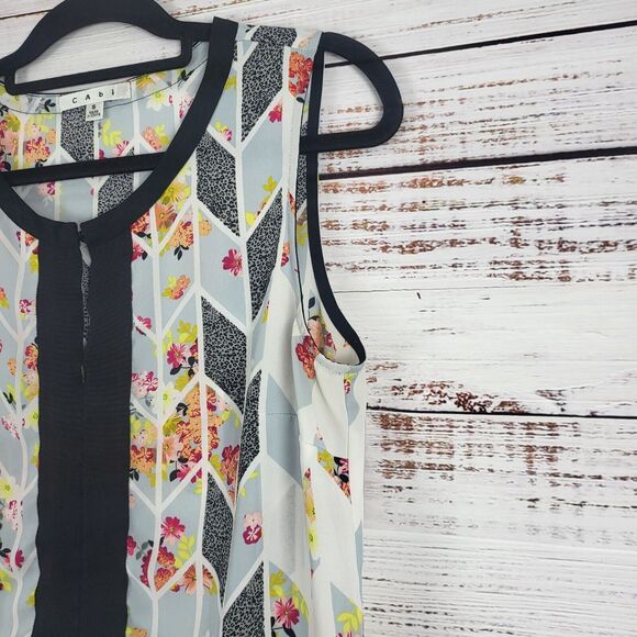 Cabi Tank Blouse S Womens Multicolor Floral Key Hole Front Crew Neck Pullover - Picture 6 of 11